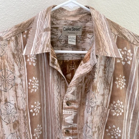Cooke Street Honolulu Vintage Cream Button Down Beach Hawaiian Shirt, Size Large - Picture 2 of 12